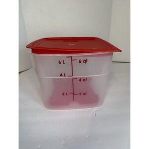 Cambro 6 Qt Square Polypropylene Food Container with Red Lid & Drain Insert